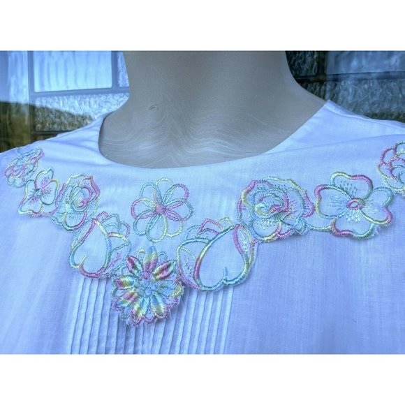 Vtg Bedford Fair Blouse Pastel Flower Collar Embroidery Secretary 80s Modest - Picture 2 of 10